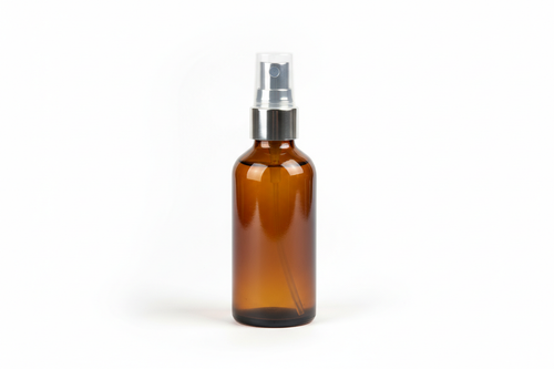 8oz amber glass bottle with fingertip mister and clear overcap